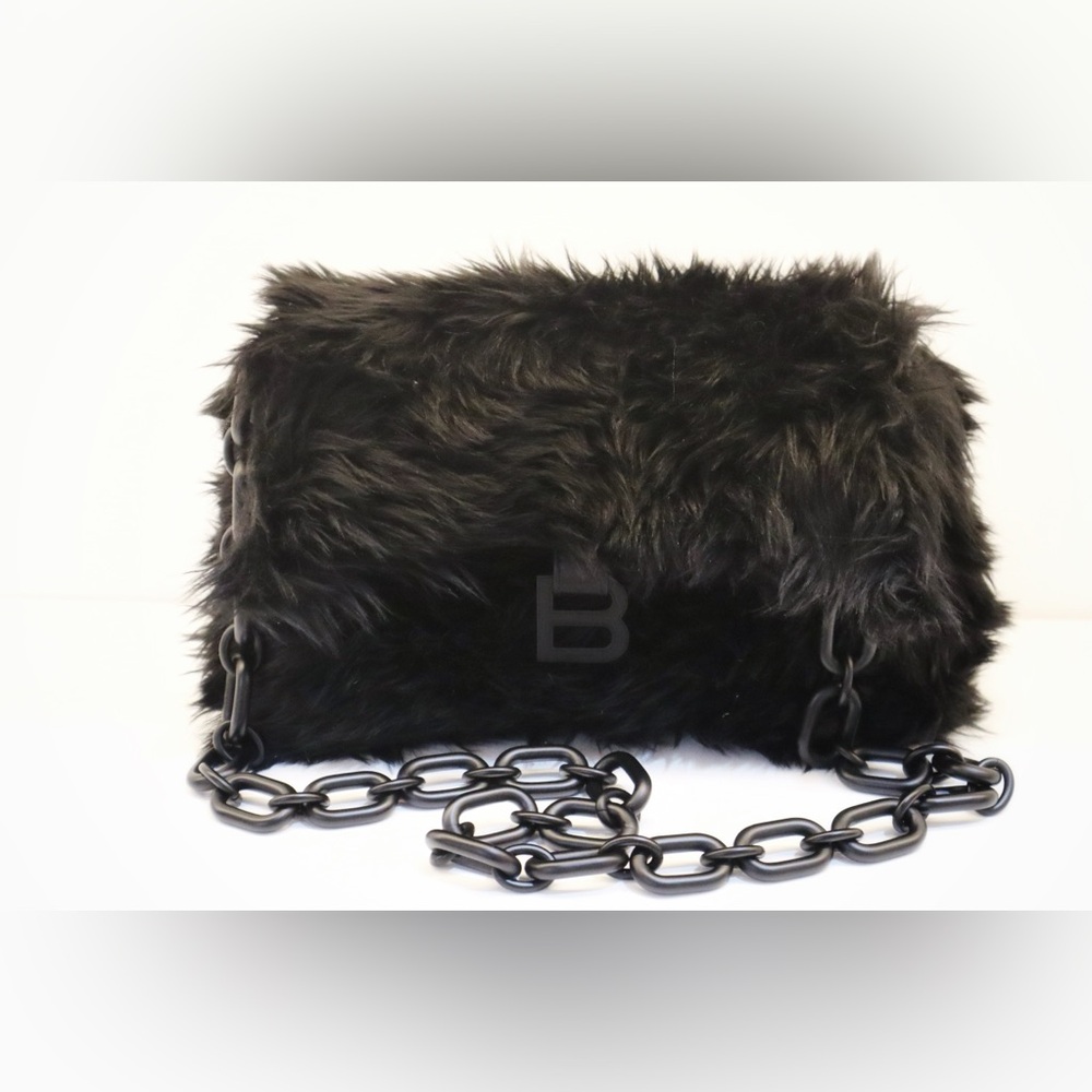 Balenciaga XS Downtown Faux Fur Shoulder Bag in black